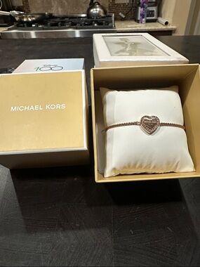 Michael Kors Rose Gold-Tone Heritage Heart Charm Bracelet
